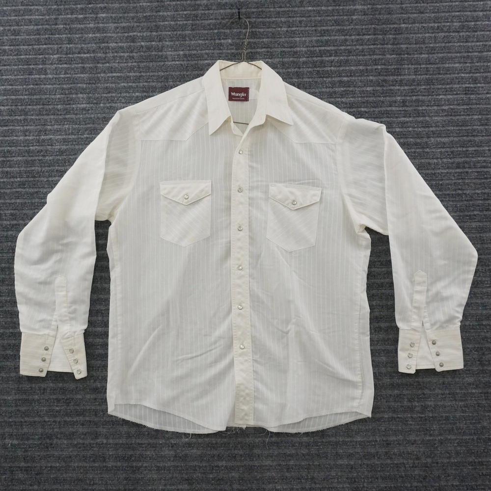 Vintage Wrangler Western Shirt Mens XL White Striped Pearl Snap Long Sleeve